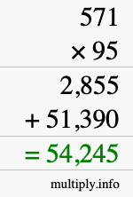 How to calculate 571 times 95 using long multiplication