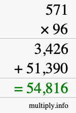 How to calculate 571 times 96 using long multiplication