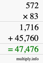 How to calculate 572 times 83 using long multiplication