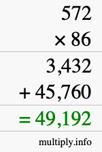 How to calculate 572 times 86 using long multiplication