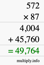 How to calculate 572 times 87 using long multiplication