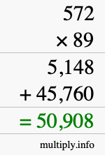How to calculate 572 times 89 using long multiplication