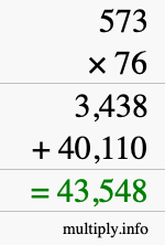 How to calculate 573 times 76 using long multiplication