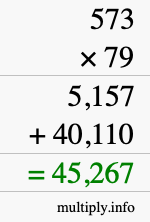 How to calculate 573 times 79 using long multiplication