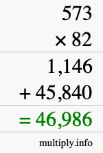 How to calculate 573 times 82 using long multiplication