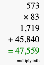 How to calculate 573 times 83 using long multiplication