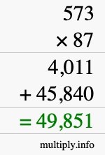How to calculate 573 times 87 using long multiplication