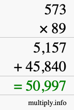 How to calculate 573 times 89 using long multiplication