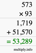 How to calculate 573 times 93 using long multiplication
