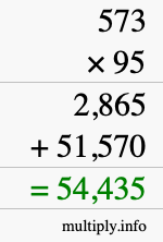 How to calculate 573 times 95 using long multiplication