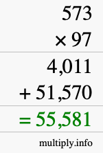 How to calculate 573 times 97 using long multiplication How to calculate 573 times 97 using long multiplication