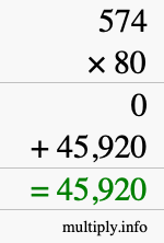 How to calculate 574 times 80 using long multiplication