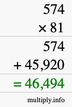 How to calculate 574 times 81 using long multiplication
