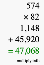How to calculate 574 times 82 using long multiplication