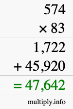 How to calculate 574 times 83 using long multiplication