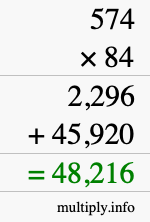 How to calculate 574 times 84 using long multiplication