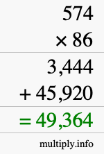 How to calculate 574 times 86 using long multiplication