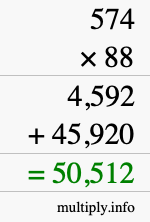 How to calculate 574 times 88 using long multiplication