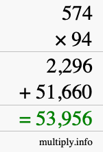 How to calculate 574 times 94 using long multiplication