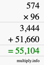 How to calculate 574 times 96 using long multiplication