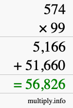 How to calculate 574 times 99 using long multiplication