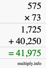 How to calculate 575 times 73 using long multiplication