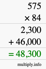 How to calculate 575 times 84 using long multiplication
