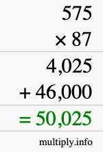How to calculate 575 times 87 using long multiplication