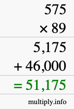 How to calculate 575 times 89 using long multiplication