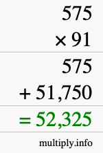 How to calculate 575 times 91 using long multiplication