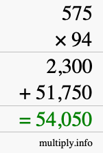How to calculate 575 times 94 using long multiplication