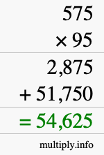 How to calculate 575 times 95 using long multiplication