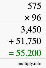 How to calculate 575 times 96 using long multiplication