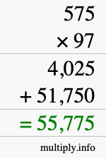 How to calculate 575 times 97 using long multiplication How to calculate 575 times 97 using long multiplication
