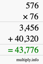 How to calculate 576 times 76 using long multiplication