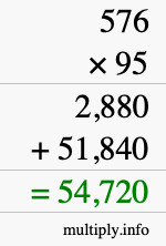 How to calculate 576 times 95 using long multiplication