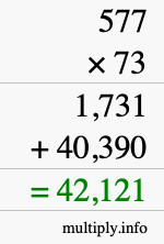 How to calculate 577 times 73 using long multiplication