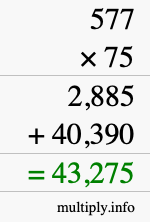 How to calculate 577 times 75 using long multiplication
