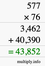 How to calculate 577 times 76 using long multiplication