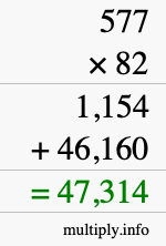 How to calculate 577 times 82 using long multiplication