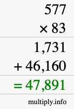How to calculate 577 times 83 using long multiplication