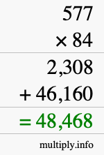 How to calculate 577 times 84 using long multiplication