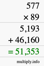 How to calculate 577 times 89 using long multiplication