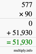 How to calculate 577 times 90 using long multiplication