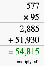 How to calculate 577 times 95 using long multiplication