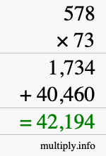 How to calculate 578 times 73 using long multiplication