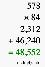 How to calculate 578 times 84 using long multiplication