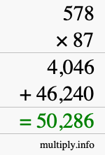 How to calculate 578 times 87 using long multiplication