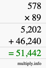 How to calculate 578 times 89 using long multiplication