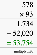 How to calculate 578 times 93 using long multiplication